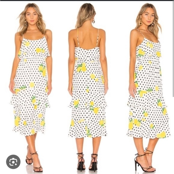 Lovers + Friends Dresses & Skirts - Lovers + Friends Theo Lemon Polka Dot Midi Dress
